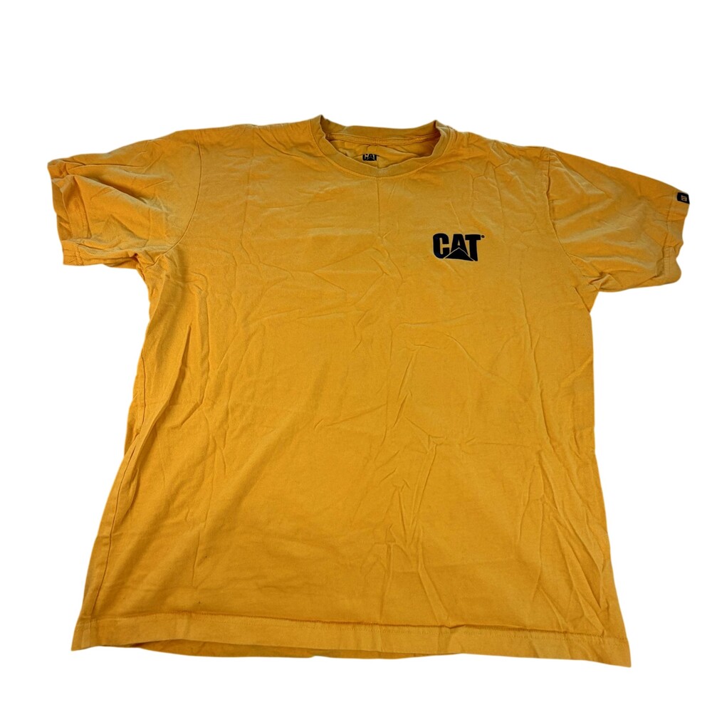 CAT Shirt Mens 2XL Yellow Logo Graphic Tee Workwear Construction Cotton Tagless